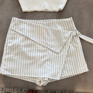 Forever 21 White Pinstripe Wrap Skort